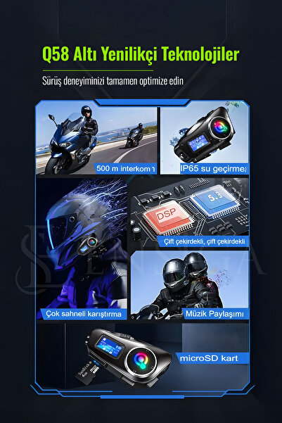 EN SİGA 2 Intercom Bağlantılı Radyolu Lcd Ekranlı Işıklı Su Geçirmez Motorcu Kask Kulaklık Müzik Çalar