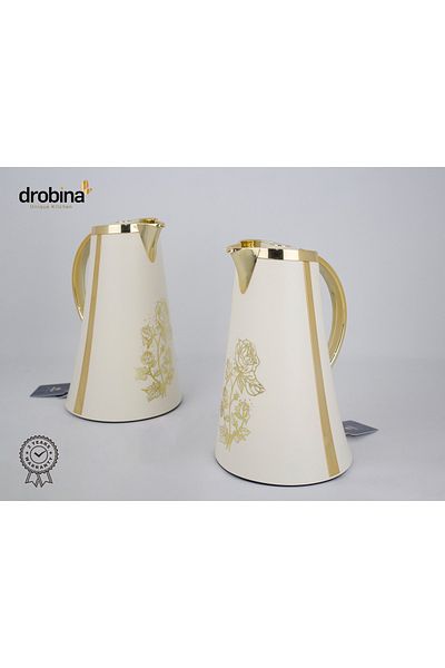 drobina Dropina Beige Luxury Printed Tea and Coffee Thermos Set