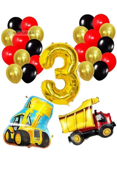 PARTİLEE İnşaat Temalı Doğum Günü Parti Seti Yaş Balonlu Doğum Günü Süsleme Seti