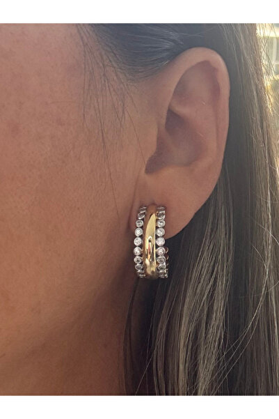 bijuxbymrv İki Renkli Çift Sıra Taşlı Halka Küpe