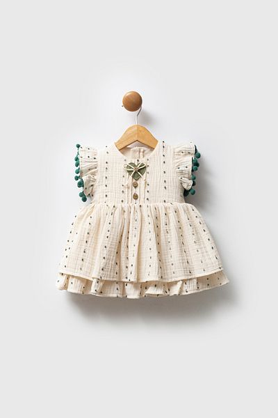 Moes Baby Baby Girl Organic Cotton Short Sleeve Embroidered Layered Dress