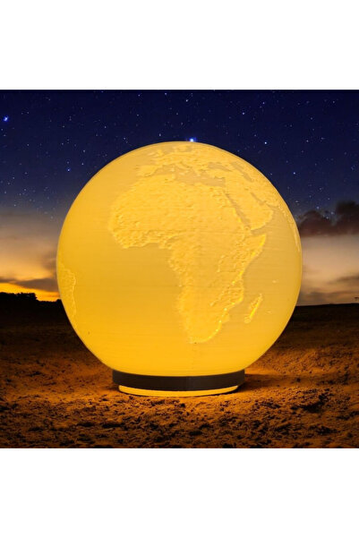HK3D Beyaz Detaylı Dünya Küre Masa Lambası