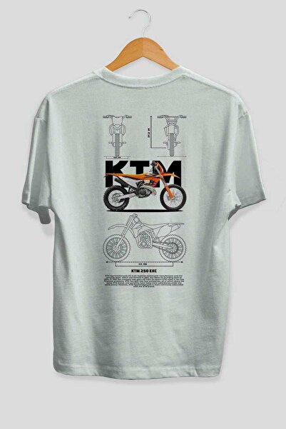 Ankhises KTM 250 EXC Πίσω εμπριμέ λευκό μπλουζάκι Oversize βαμβακερό λαιμόκοψη Ανδρικά Γυναικεία