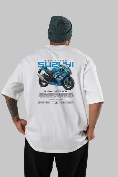Ankhises SUZUKI GSXR 1000 Tricou supradimensionat alb cu imprimeu pe spate, b...