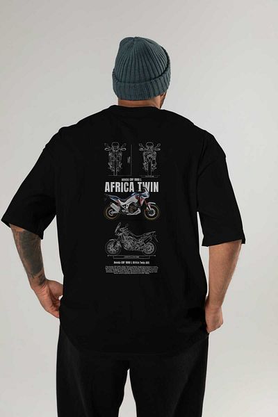 Ankhises Honda CRF 1000 L Africa Twin Tricou supradimensionat negru cu imprimeu pe spate Bumbac cu gât crew pentru bărbați și femei