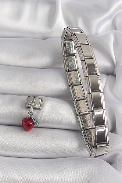 Clariss 316L Steel Silver Color Dangle Red Apple Model Nomination Charm