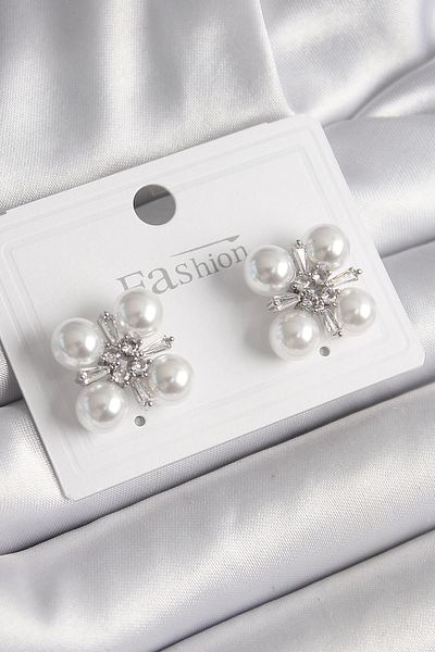 Clariss Brass Silver Color Zircon Stone Women's Earrings with Pearls