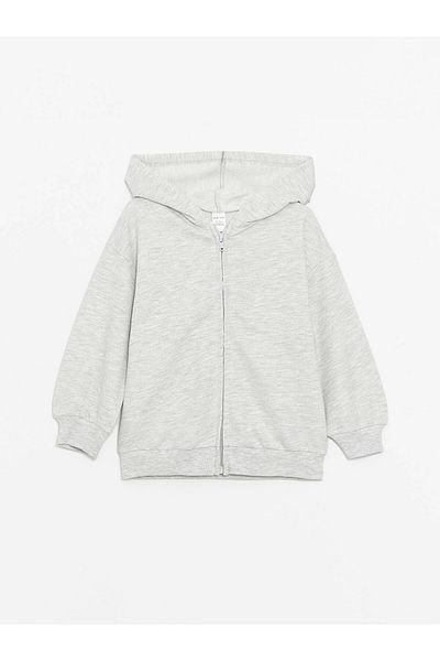 LC Waikiki Lcw Kids Gray Hooded Long Sleeve Baby Girl Zipper Sweatshirt