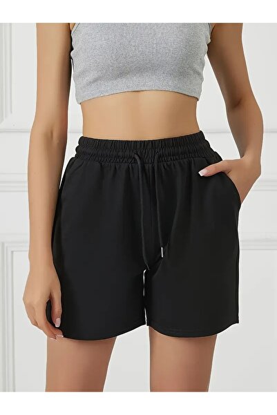 CAONNES Kadın Siyah Şort Büyük Beden Battal Eşofman Altı Spor Rahat Giyim Kal...