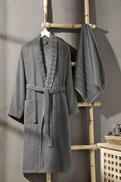 COTTONQUEEN Μπουρνούζι με πετσέτα Sare Anthracite