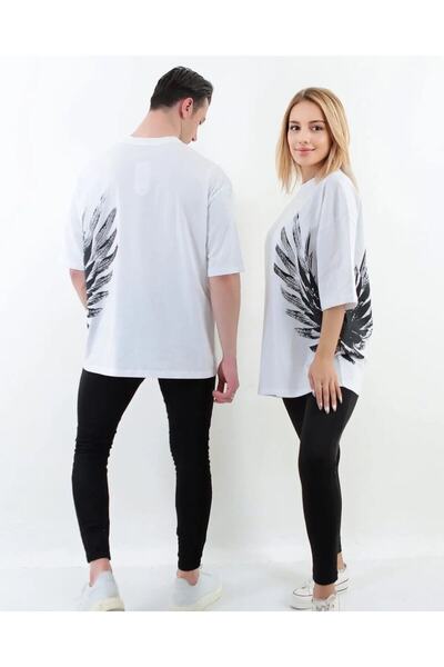 NoVibe Μπλουζάκι Unisex από βαμβακερό τυπωμένο φτερό μεγάλου μεγέθους (το τεμ...