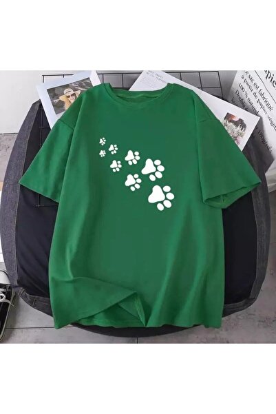 NoVibe Plus Size Women's Paw Printed Oversize T-shirt