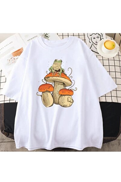 NoVibe Μπλουζάκι μεγάλου μεγέθους Frog Mushroom Printed Crew Neck Oversize