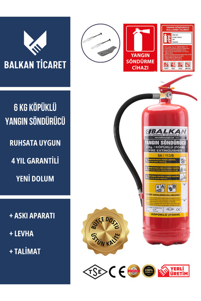 Balkan Ticaret 6 KG YANGIN SÖNDÜRME CİHAZI KÖPÜKLÜ ASKI APARATI LEVHA TALİMAT...