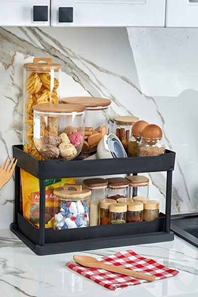 St Morritz Çok Renkli Beyaz Siyah Ikili 2 Katlı Sürgülü Çekmece Mutfak Rafı T...