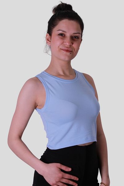 trender Tricou Crop Albastru Deschis pentru femei fără mâneci 587-04