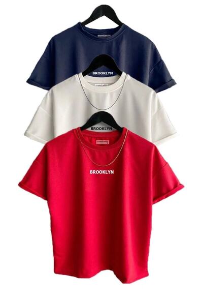 NoVibe Set de 3 tricouri oversize cu imprimeu Brooklyn de mărime mare