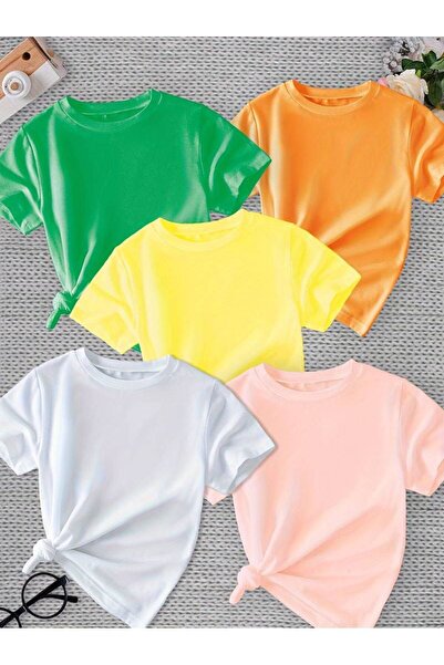 NoVibe Children's Solid Color Set of 5 Cotton Oversize T-shirt
