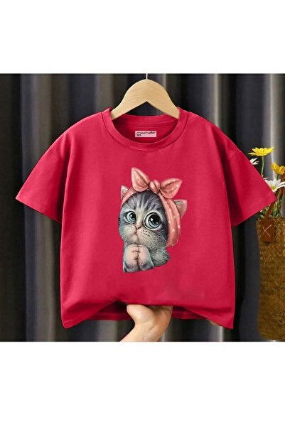 NoVibe Tricou pentru copii oversize cu imprimeu Sweet Bow Cat