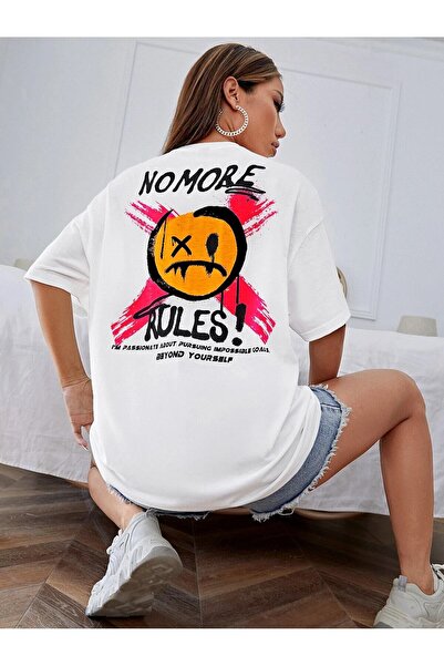 NoVibe Σχέδιο Plus Size Λευκό Oversize Χωρίς κανόνες! Μπλουζάκι με στάμπα