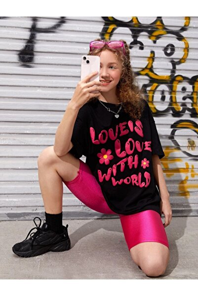 NoVibe Tricou pentru fetiță, supradimensionat, cu imprimeu Love's, roz pentru...