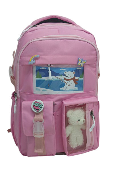 ROWAN ÇANTA Pink School Bag with Accessories Korean Style 2 Units 44*30*18 cm