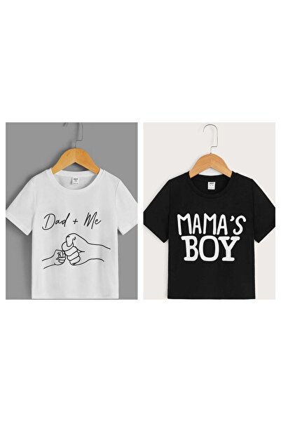NoVibe Πακέτο 2 Παιδικά μπλουζάκια Dad+ Me ​​And Mama's Boys Crew Neck Oversize