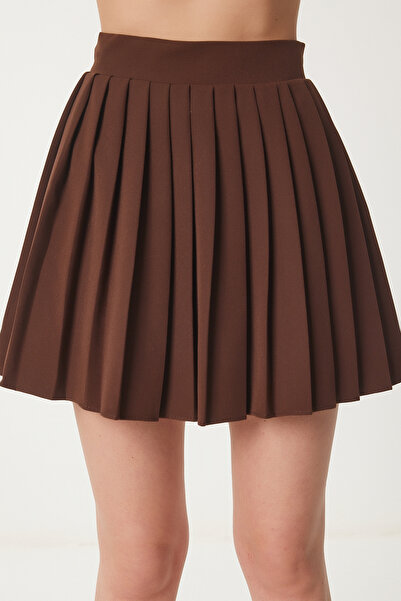 Lovelyİstanbul Плісирована міні-спідниця з тканого матеріалу - КОРИЧНЕВИЙ LNS0022