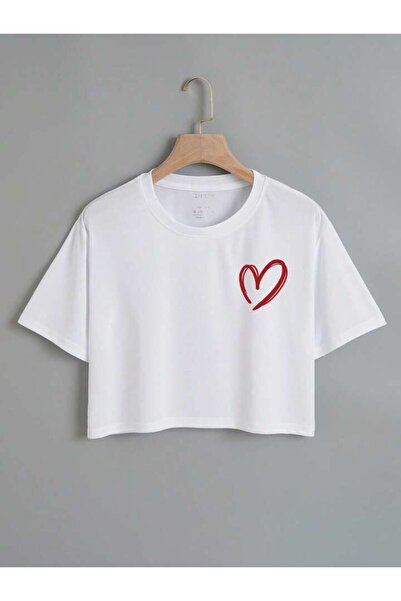 NoVibe Unisex Heart Printed Oversize Crop T-Shirt