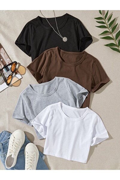 NoVibe Children's Solid Color Set of 4 Crop T-shirt