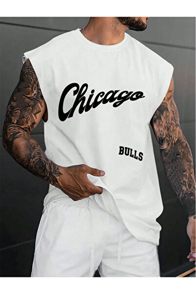 NoVibe Unisex Large Size Chicago Printed Oversize Sleeveless Tshirt