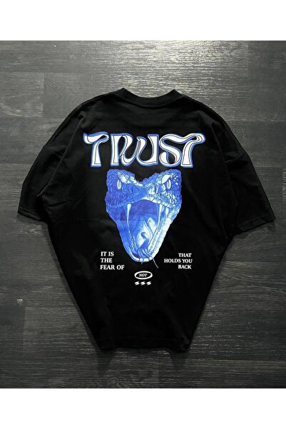NoVibe Tricou unisex, mărime mare, cu imprimeu Trust, cu guler roșu, cu mânec...