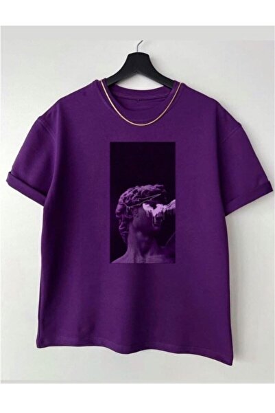 NoVibe Μωβ Aphrodite εμπριμέ βαμβακερό μπλουζάκι Oversize Crew Neck