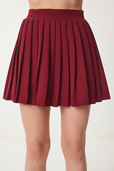 Lovelyİstanbul Плісирована міні-спідниця з тканого матеріалу БОРДО LNS0022