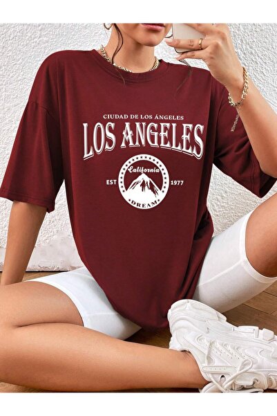 NoVibe Βαμβακερό μπλουζάκι Cuidad De Los Angeles με στάμπα Oversize Crew Neck