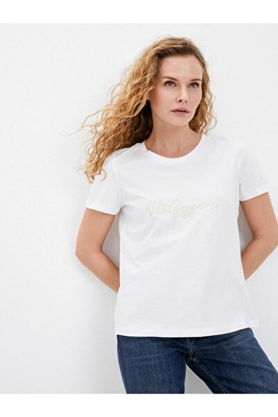 Tommy Hilfiger T-Shirt Script Open-Nk Bordó Regular Fit