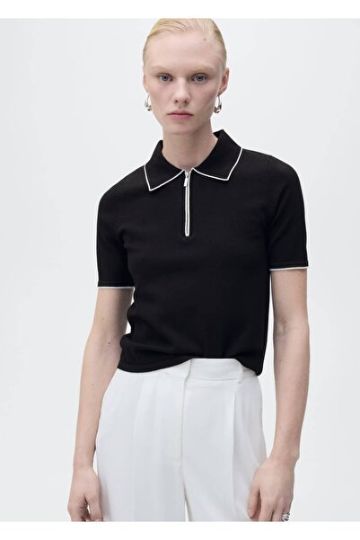 MANGO Woman Contrast Embellished Polo Neck Sweater