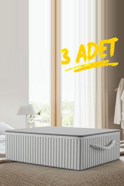 Paris Home 3 Pieces Under Base Storage, Under Base Organizer Storage, Pillow, Quilt Clothing Storage 62x46x22 Cm