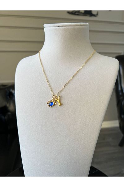Store Y Letter Necklace - with Crab Charm and Steel Chain