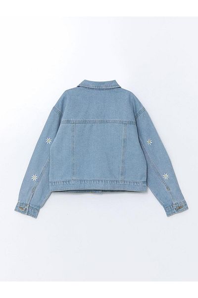 LC Waikiki LCW Kinder-Jeansjacke mit Hemdkragen und Blumenstickerei für Mädchen