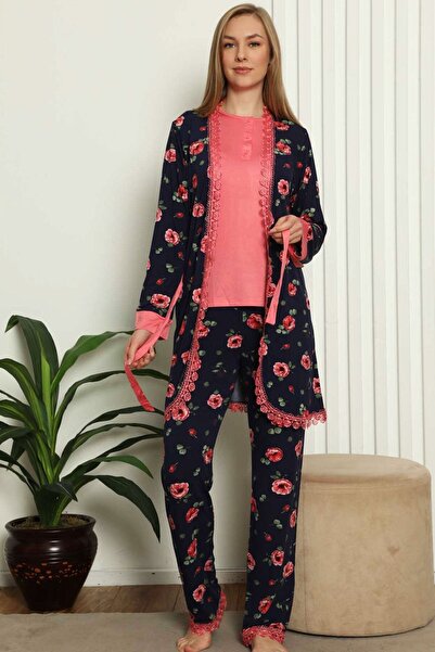 ALİMER 3-قطعة محاصر وردة مغبرة كم طويل روب للنوم كم قصير رقبة دائرية بلاكيت ف...