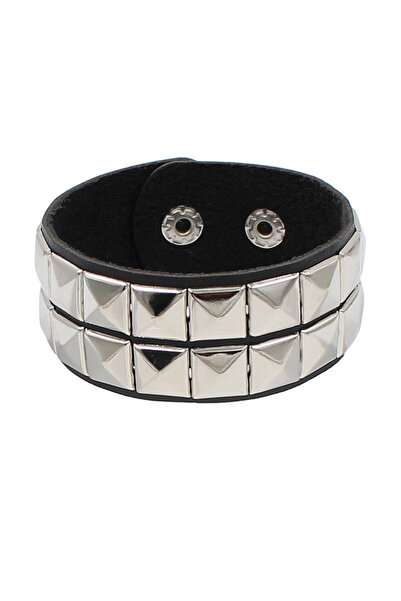 Choice سوار رجالي أسود من الجلد بتصميم عصري من البانك بطول 22 سم مزود بمسامير...