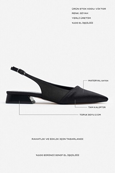 NİŞANTAŞI SHOES Viktor Schwarzer Satin-Knöchelgürtel, detaillierte spitze Zehenpartie, kurze Absätze für Damen