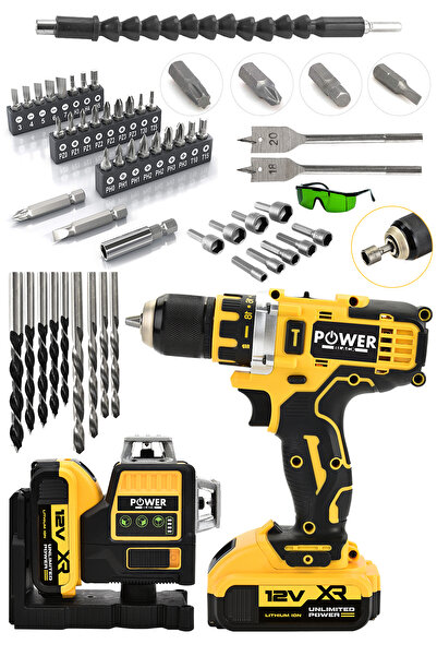 POWER BLACK 58 Vf 5 Ah Otomatik Hizalamalı Lazer Metre Yeşil Çizgili Lazer Hi...