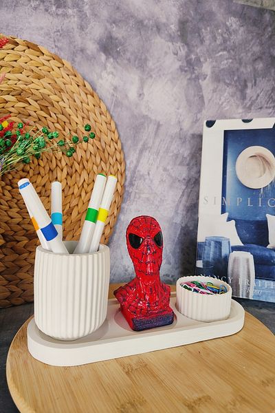 puridadesign Decorative Spiderman Figured Pen Holder, Paper Clip Holder Set, 4-Piece Desktop Organizer