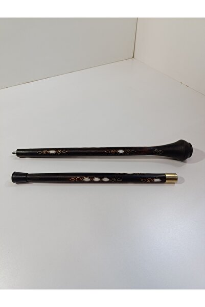 Mess Sedef Kakma Telkari Işlemeli Topuz Başlı El Işçiliği Ahşap Baston-koyu