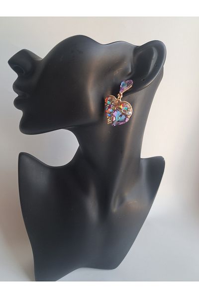 BHR AKSESUAR Colorful Zircon Stone Heart Earrings