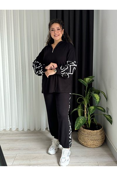 MODA ДАМСКИ КОСТЮМ ОТ ПЛЮС РАЗМЕР, С ДЕТАЙЛ С ЦИП И ЯКА, ГЪВКАВА ВИСКОЗА