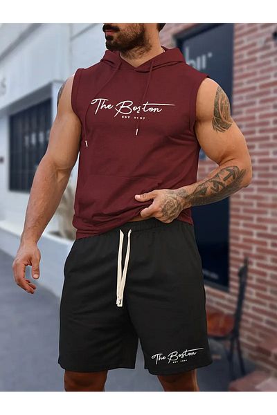 bellanova Athletic Vest and Shorts Set, Lace-Up Printed Tank Top with Hood,