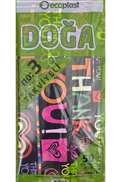 kilitlipaket Ecoplast Takviyeli Baskılı Mağaza Poşeti 50 Adet 33x45 Thankyou Deseni